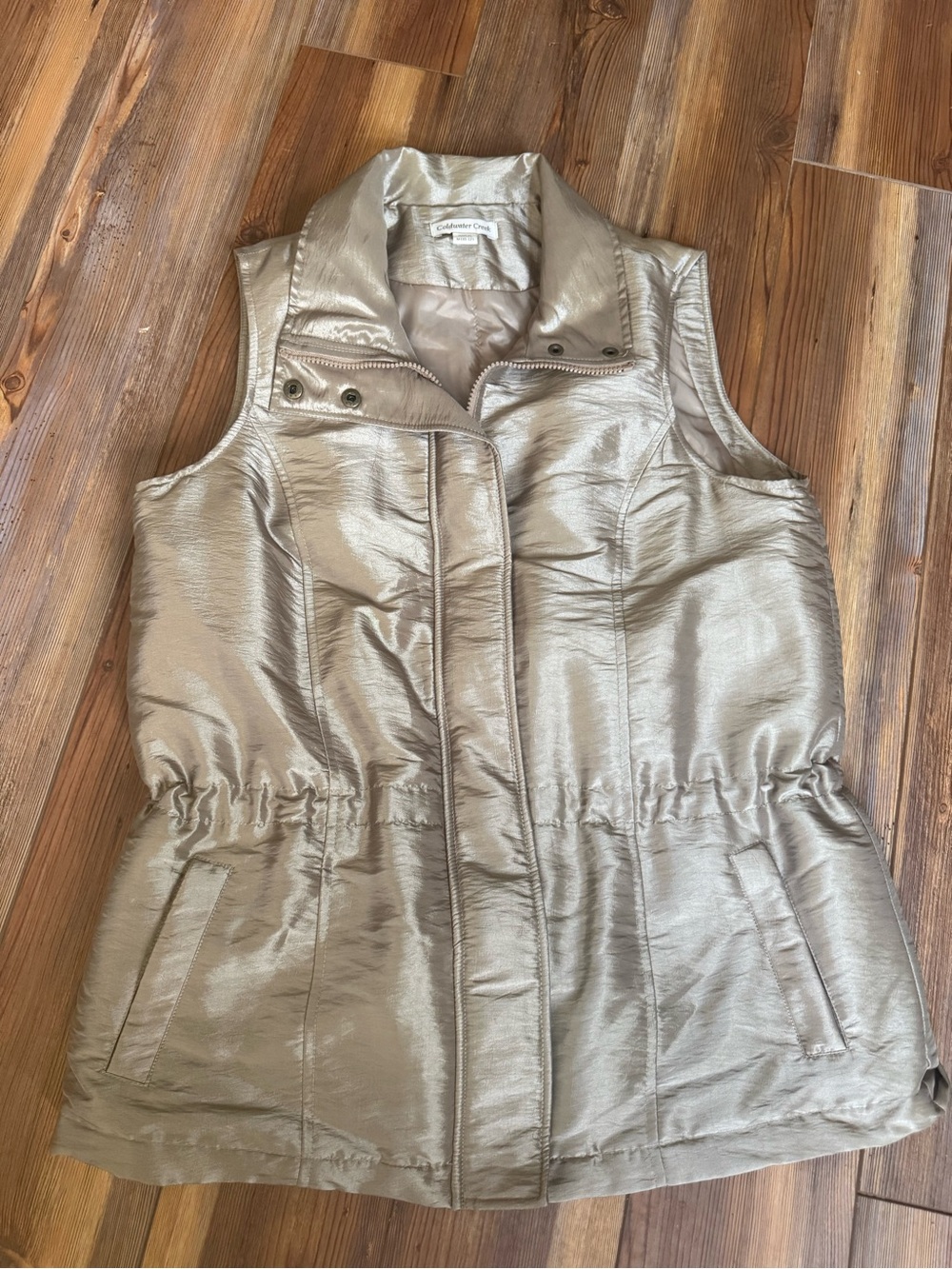 Coldwater Creek Shimmery Metallic Taupe Quilted Vest